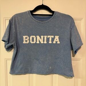 MODERN LUX Womens Cropped Mineral Wash Graphic Tee‎ “BONITA” Short Sleeve Size M
